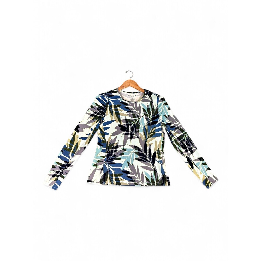 Hang‎ Ten Women's Long Sleeve Rash Guard Swim Top S - Leaf Print